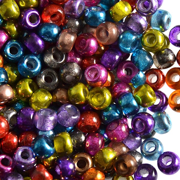 50 petites perles de poney pressées en verre tchèque 5,5 mm, grand trou, mélange semi-Apollo (BG100)