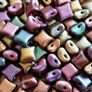 150pcs WibeDuo® Beads, 8x8 mm, 2-Hole, Purple Iris Gold (01640), Czech Glass, (AWIB041-150p)