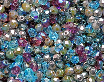 25 g (0,88 oz) Mix of Faceted Fire Polished Beads 3 mm, 5 Сolors Sea Breeze, Czech Glass (3MFP506-625p)