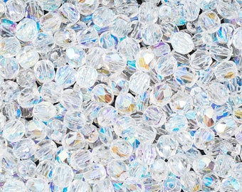 100pcs Czech Fire Polished Faceted Glass Beads Round 4mm Crystal AB (4FP002)
