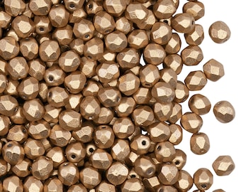 100 stuks Tsjechische vuurgepolijste facetgeslepen glaskralen rond 4 mm Aztec Gold (4FP085)
