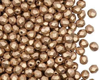 100pcs Czech Fire Polished Faceted Glass Beads Round 4mm Aztec Gold (4FP085)