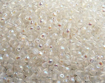 100 pezzi di perle di vetro pressato ceco da 3 mm rotonde, cristallo AB (3RP062)
