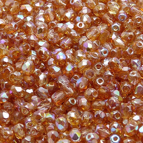 100pcs Czech Fire Polished Faceted Glass Beads Round 4mm Crystal Orange Rainbow (4FP103)