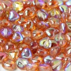 300 pcs Heart Beads 6 mm, Crystal Orange Rainbow (00030/98535), Czech Glass (AHER028)