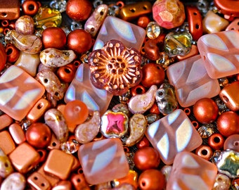 35 g Glass Bead Mix, Bronze Copper, Czech Glass (MIXS123-35g)