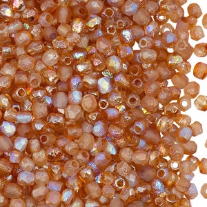 100pcs Fire-Polished Faceted Beads Round 3mm, Czech Glass, Crystal Etched Orange Rainbow (3FPE021)