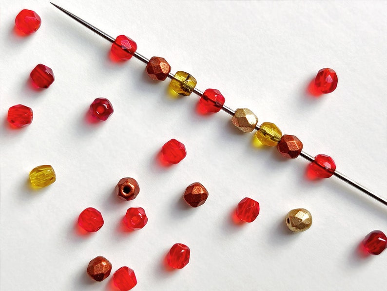 25 g 0,88 oz Mix of Faceted Fire Polished Beads 3 mm, 5 Сolors Fiery Sunset, Czech Glass 3MFP503-625p image 5