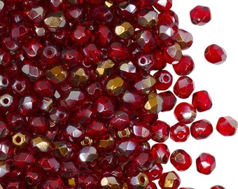 100pcs Czech Fire Polished Faceted Glass Beads Round 4mm Ruby Valentinit (4FP061-K)