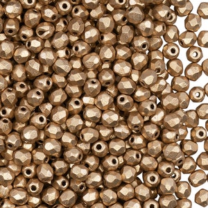 100pcs Czech Fire Polished Faceted Glass Beads Round 3mm Aztec Gold (3FP007)