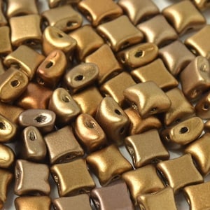 150pcs WibeDuo® Beads, 8x8 mm, 2-Hole, Metallic Mix (01610), Czech Glass, (AWIB040-150p)