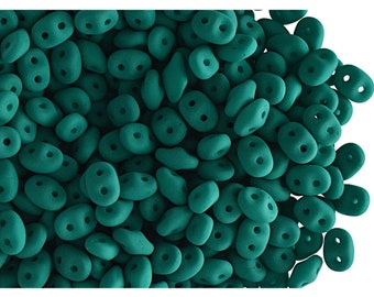 10g Czech Glass 2-Hole Seed Beads SuperDuo 2,5x5mm NEON Matte Emerald (rk1148)