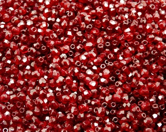 100pcs Czech Fire Polished Faceted Glass Beads Round 3mm Dark Ruby (3FP012-1)