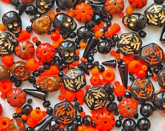 65 g (2,29 oz) Unique Mix of Czech Glass Beads for Jewelry Making, Orange-Black Halloween, Czech Glass (MIXS202-65g)