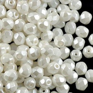 100pcs Czech Fire Polished Faceted Glass Beads Round 4mm Pastel White (4FP5001)