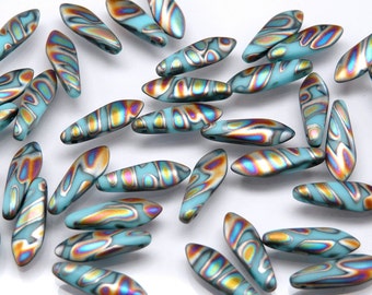 25uns Checa Dagger Dagger Abalorios 5x16mm Azul Turquesa-Zebra Vitrail Mat (mkj062)