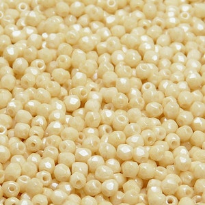 100pcs Czech Fire Polished Faceted Glass Beads Round 3mm Opaque Beige Ceramic Look (3FP018)