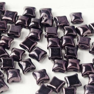 150pcs WibeDuo® Beads, 8x8 mm, 2-Hole, Jet Lila Vega Luster (23980/15726), Czech Glass, (AWIB056-150p)