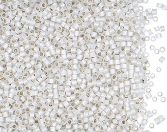 10g 11/0 Miyuki Delica, Japanese Seed Beads, Gilt Lined White Opal (11DE089)
