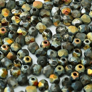 100pcs Fire-Polished Faceted Beads Round 4mm, Crystal Etched Marea Full (00030/28083), Czech Glass (4FPE010)
