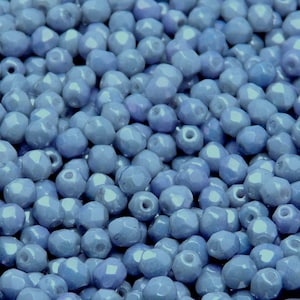 100pcs Czech Fire Polished Faceted Glass Beads Round 4mm Chalk Blue Luster (4FP047)