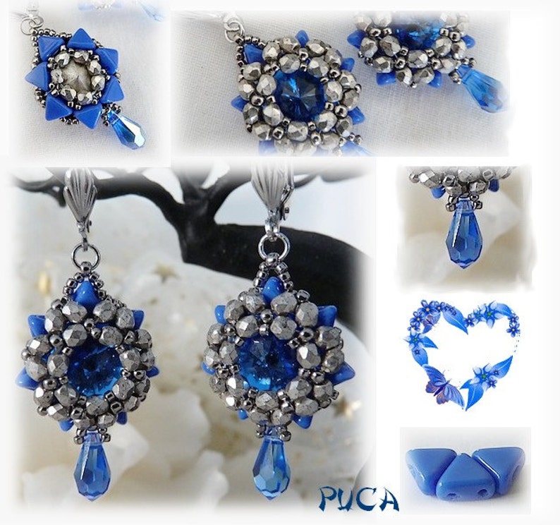 6mm Opaque Blue czech pressed 2-holeglass beads KP005 Triangle 50pcs Kheops Par Puca Beads