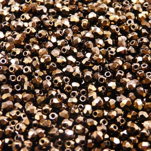 100pcs Czech Fire Polished Faceted Glass Beads Round 3mm Jet Bronze Lustre (3FP025)