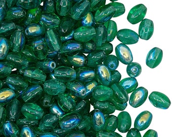 50 cuentas de oliva de 6 x 4 mm, transparentes, esmeralda AB, cristal checo (PRB075)