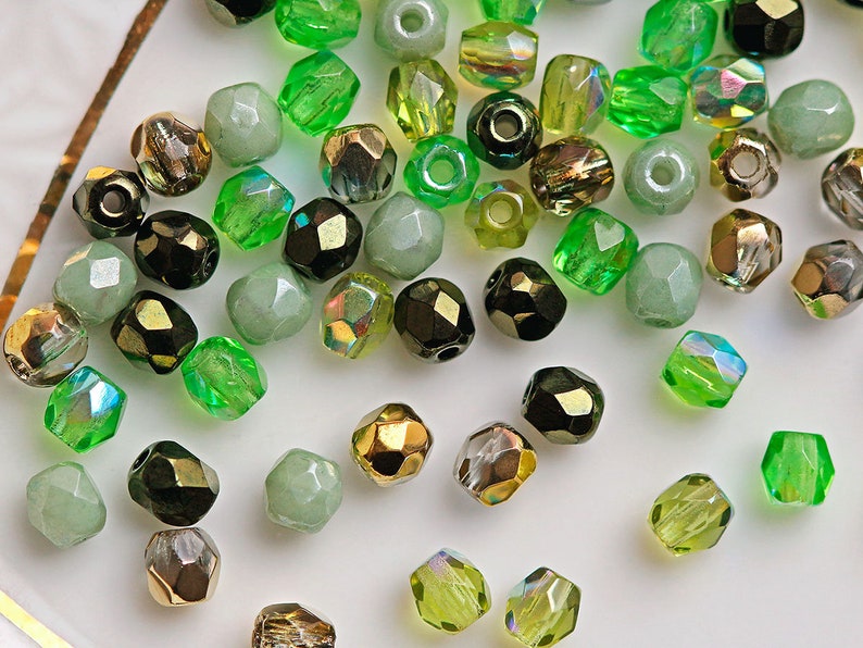 25 g 0,88 oz Mix of Faceted Fire Polished Beads 3 mm, 5 Сolors Forest Haze, Czech Glass 3MFP507-625p image 5