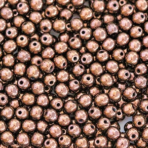 100pcs 4mm Czech Pressed Glass Beads Round Jet Bronze Luster (4RP044)