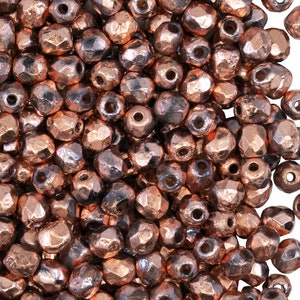 100pcs Fire-Polished Faceted Beads Round 4mm, Czech Glass, Crystal Etched Capri Gold Full (4FPE006)