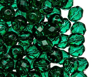 25pcs Czech Fire Polished Faceted Glass Beads Round 8mm Emerald Green (8FP004)