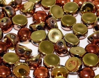 100 pcs 2-Hole Cabochon Beads 6 mm, Jet California Gold Rush (23980/98542), Czech Glass (6AKB110-100p)