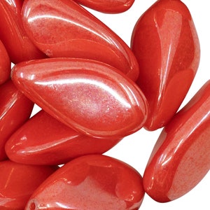 10 pcs Elongated Beads 25x10 mm, Coral Red Luster (93200/14400), Czech Glass (PRB108-10p)