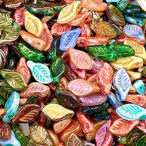 30 pcs Bay Leaf Beads 6x12 mm, Mix, Czech Glass (12LB022-30p)