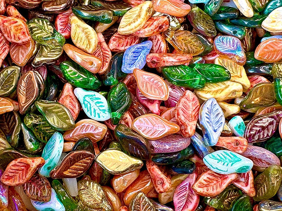 30 pcs Bay Leaf Beads 6x12 mm, Mix, Czech Glass (12LB022-30p)