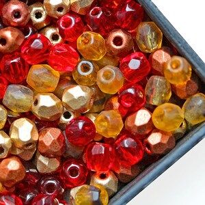 25 g 0,88 oz Mix of Faceted Fire Polished Beads 3 mm, 5 Сolors Fiery Sunset, Czech Glass 3MFP503-625p image 2