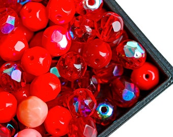 50 pcs Fire Polished Beads 6mm Mix-Red, Czech Glass (6FP102-50p)