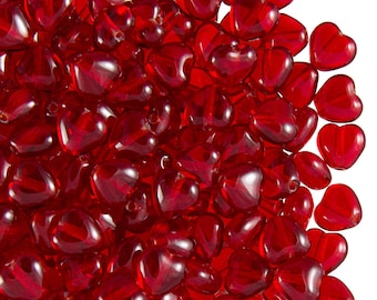 50pcs 6mm Heart Pressed Glass Czech Beads Ruby Transparent (PRB005)