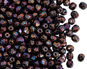 100 Czech Mix Amethyst Olive Round Faceted Fire Polished Loose Glass Beads 4mm 