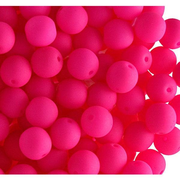 50 pcs 6 mm Perles pressées rondes en verre tchèque ESTRELA NEON (UV actif) Rose (nr25123-6)