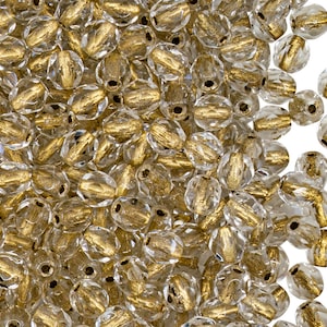 100 pcs Fire Polished Beads 4mm Crystal 24KT Gold Lined (00030/68104) Czech Glass (4FP159-100p)