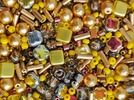 35 G Glass Beads Mix, Saffron Yellow, Czech Glass (mixs187-35g)