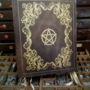 Grand Grimoire, Practical Magic- Beauchamp, Double Book of Shadows - refillable PENTACLE - brown leather