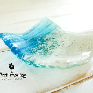 Beach Paradise Glass Ring Dish 10cm(4"), Turquoise Paradise Beach Glass Dish-Ring Dish, candle holder, Trinket, sea beach house table decor