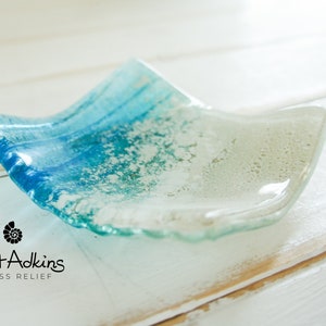 Beach Paradise Glass Ring Dish 10cm(4"), Turquoise Paradise Beach Glass Dish-Ring Dish, candle holder, Trinket, trinket bathroom decor