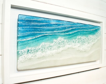 Large Wave Frame, Toe Tickling Tide, Panoramic Glass Wave Wall Art 60x30cm (12x23 1/2"),  landscape trendy wall art, 3D wall art, gift art