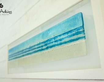 Panoramic Beach Glass Wall Art 60x20cm(23 1/2x8"), Landscape glass picture frame, unique gift, beach house decor, sea glass wall art