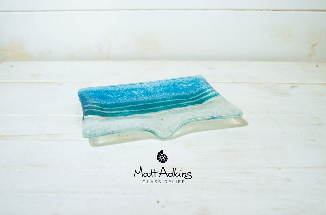 Beach Glass Soap Dish, Teal Beach Soap Dish 13x10cm or 5x4 With Organza