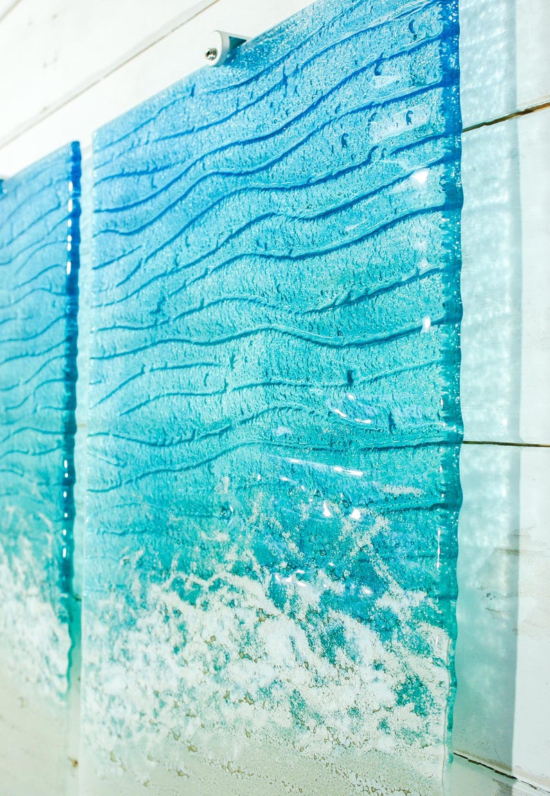 Paradise 3 piece Wall Art OVERALL 100x60cm (40x23"), Fused glass extra large wall art, each panel is 30x60cm (12x23"), triptych wall art image 10